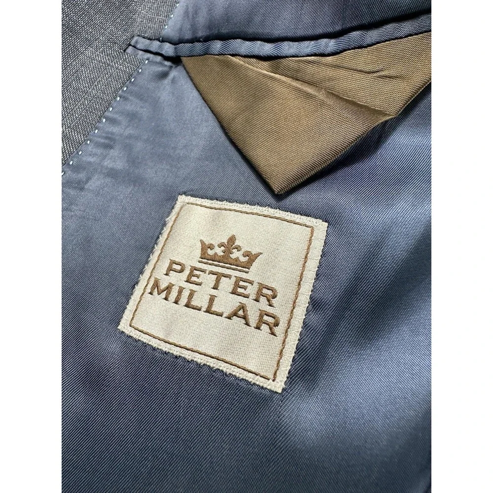 Peter Millar Blue Gray Checked Loro Piana Super 130s Wool Blazer Size 48R Mint